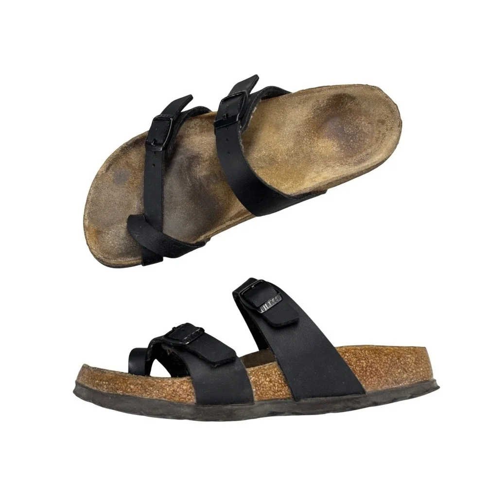 Birkenstock Mayari Sandals Black Birko-Flor Toe Loop Slip On Casual Kids EU 35